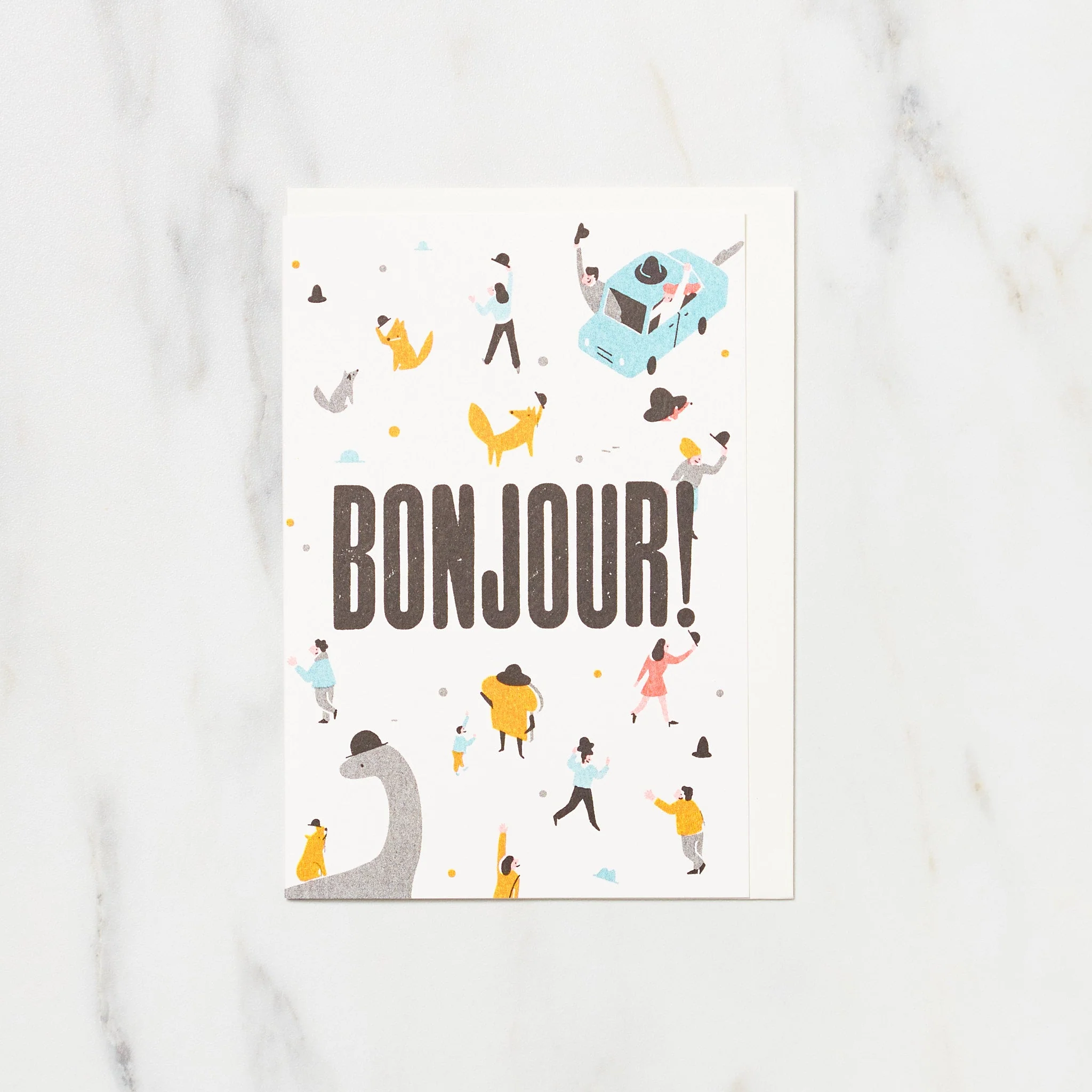 "Bonjour" Yo Hosoyamada Risograph Card / Letterpress Letters
