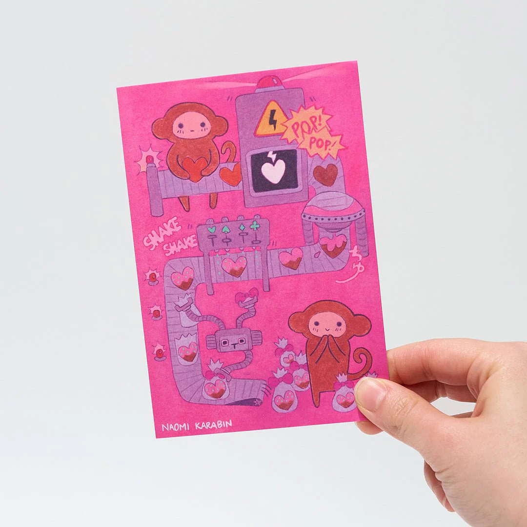 "Chocolate Factory of My Heart" Washi Postcard by Naomi Karabin / Bungu