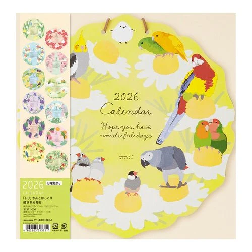 Birds and Seasonal Plants Die-Cut Wall Calendar 2026 / MIDORI - Image 2