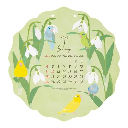 Birds and Seasonal Plants Die-Cut Wall Calendar 2026 / MIDORI - Image 3