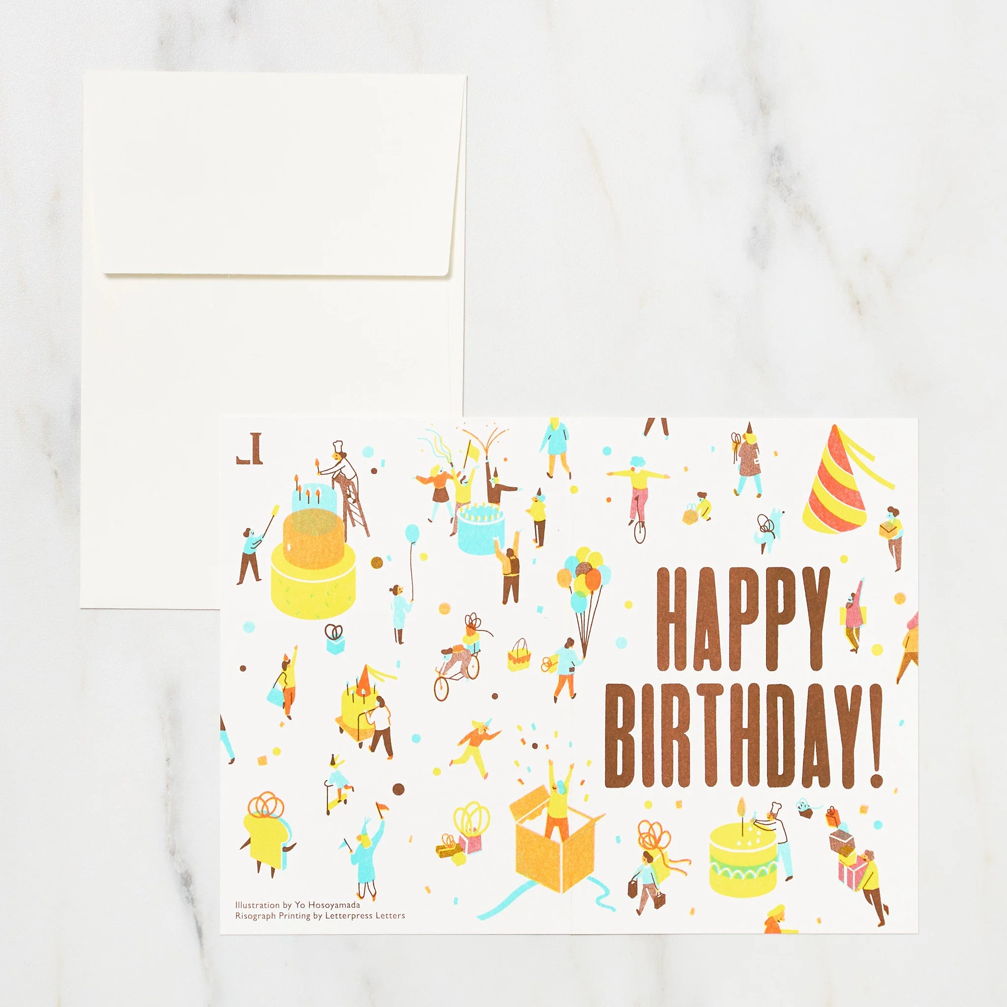 "Happy Birthday" Yo Hosoyamada Risograph Card / Letterpress Letters - Image 2