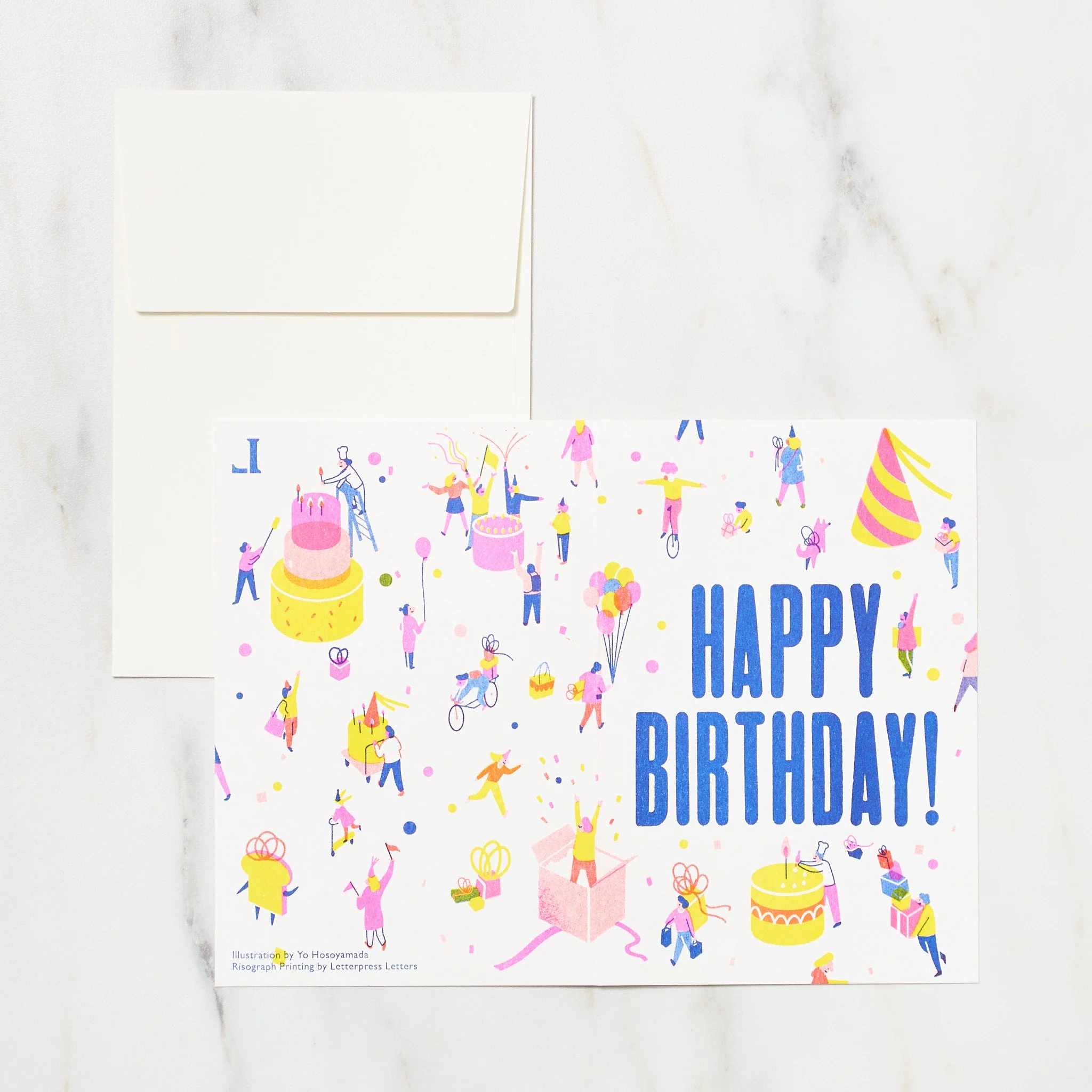 "Happy Birthday" Yo Hosoyamada Risograph Card / Letterpress Letters - Image 3