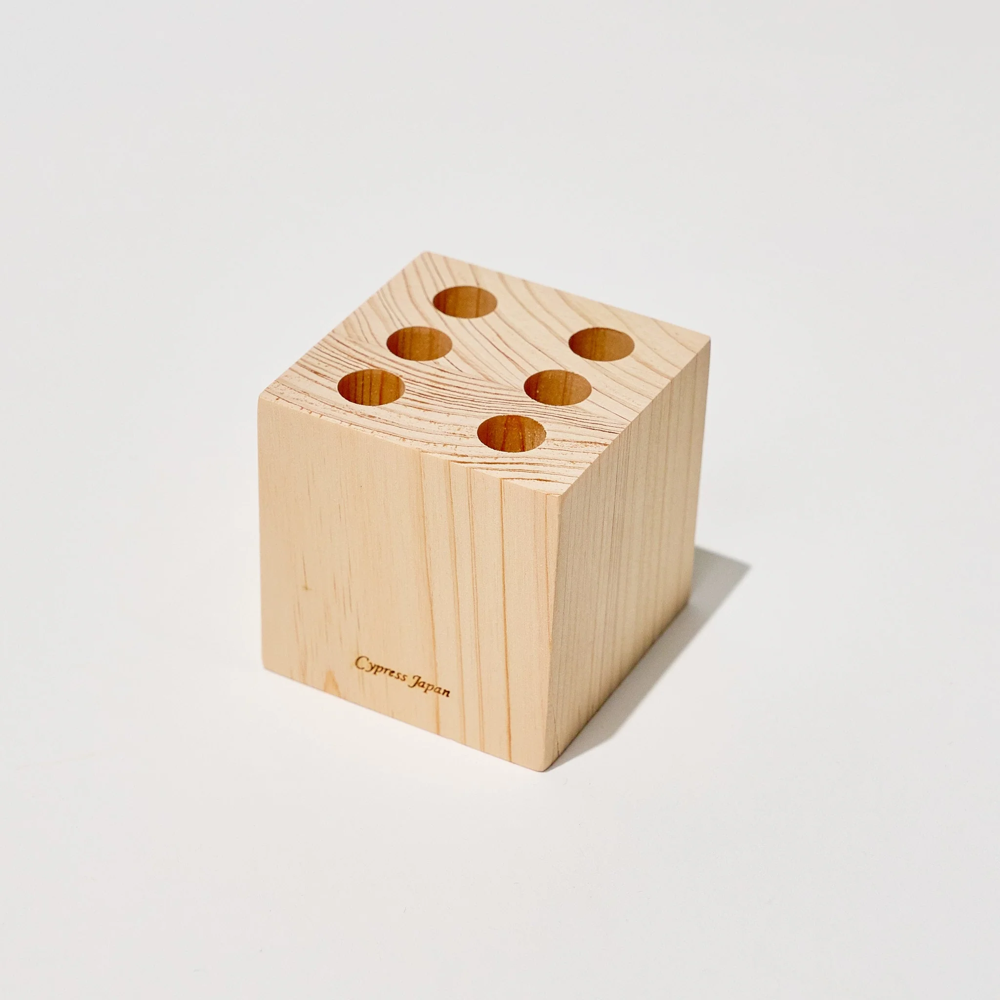 Hinoki Wood Cube Pen Stand / Cypress Japan