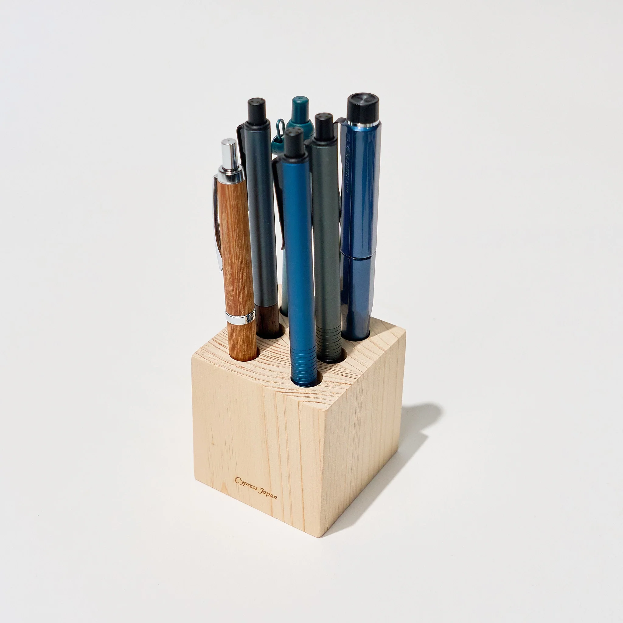 Hinoki Wood Cube Pen Stand / Cypress Japan - Image 2