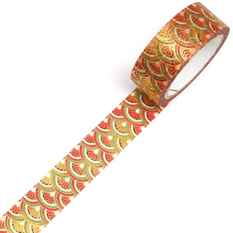 Kimono Beauty Chrysanthemum Seigaiha Foil Masking Tape / Kamiiso