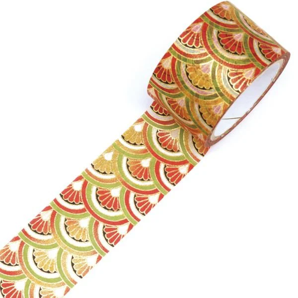Kimono Beauty Chrysanthemum Seigaiha Foil Masking Tape / Kamiiso - Image 2