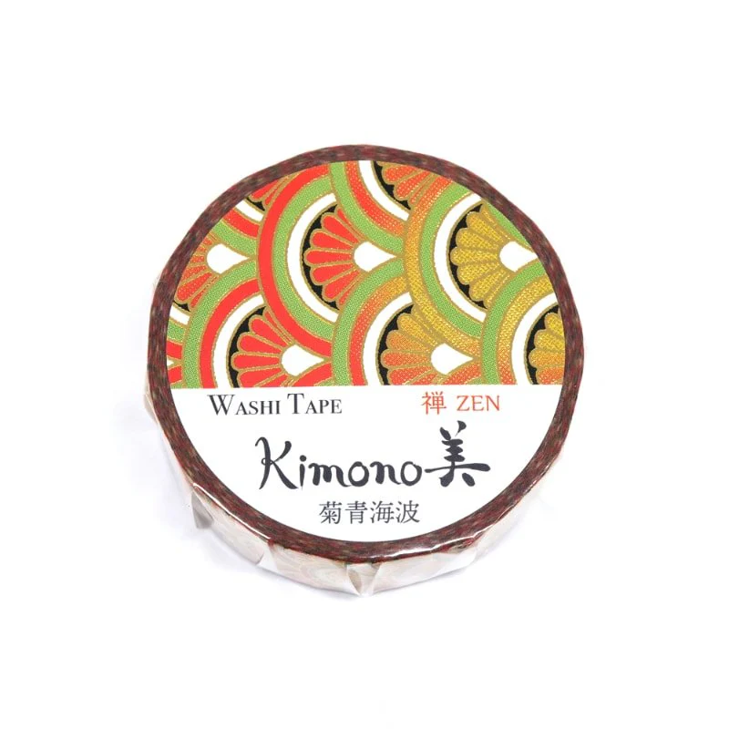 Kimono Beauty Chrysanthemum Seigaiha Foil Masking Tape / Kamiiso - Image 3