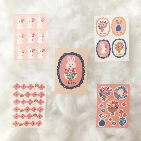 [Limited] Bunny and Cat Deco Flake Seal Sticker / Furukawa Shiko - Image 3