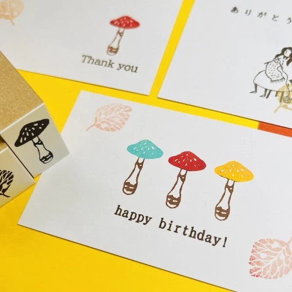 Mushroom and Fallen Leaves Wood Stamp Set / Morita Inbou - Image 4