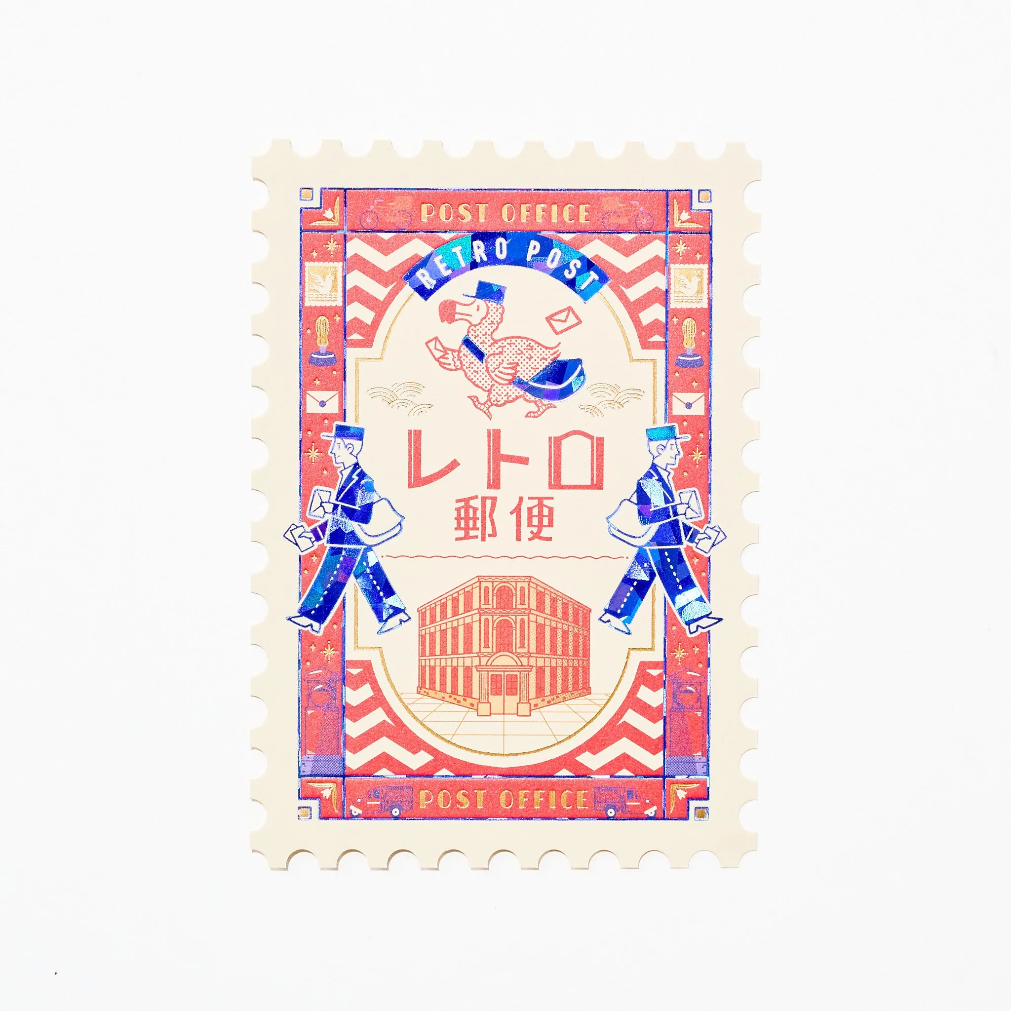 ROKKAKU x ob1toy Foil-Stamped Die-Cut Stamp Shaped Postcard / ROKKAKU